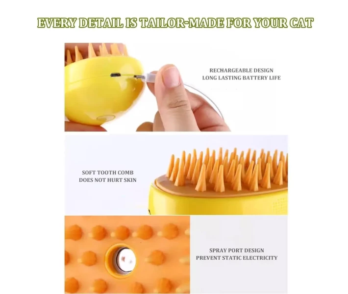 Фото - інструмент для грумінгу Парова щітка масажер спрей 3 в 1 PET SPRAY MASSAGE BRUSH для вичісування собак і котів з паровим розпилювачем - зелена (48856215)