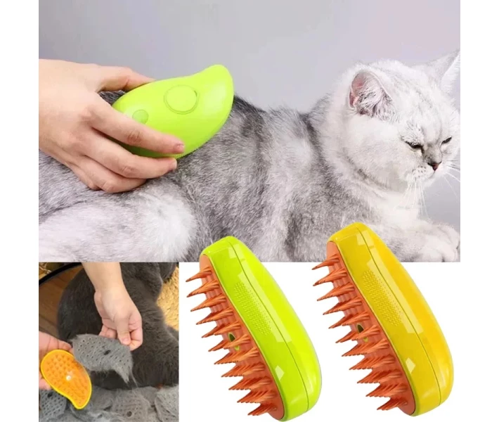 Фото - інструмент для грумінгу Парова щітка масажер спрей 3 в 1 PET SPRAY MASSAGE BRUSH для вичісування собак і котів з паровим розпилювачем - зелена (48856215)