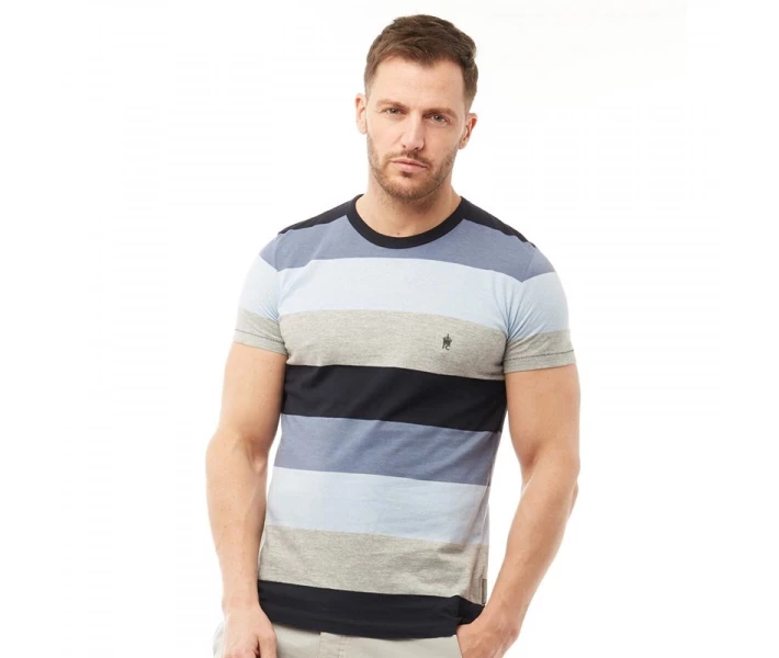 Фото - чоловічу футболку Футболка French Connection Wide Four Stripe Sky Melange Navy S
