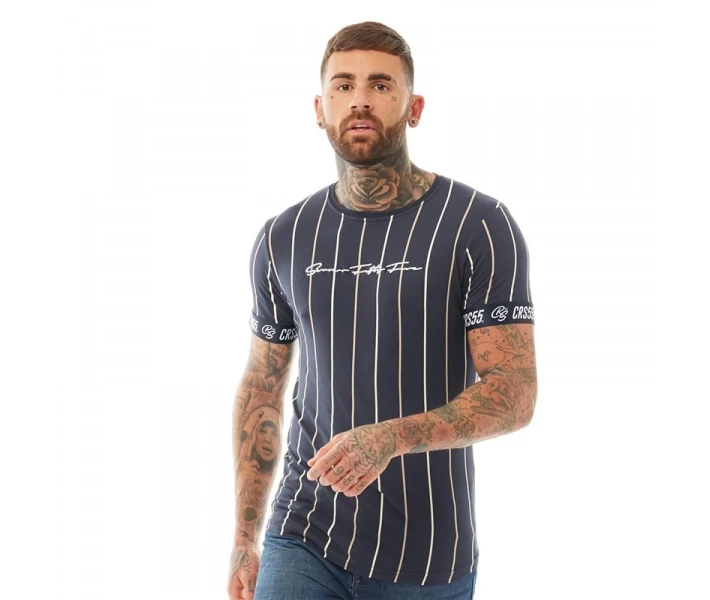 Фото - чоловічу футболку Футболка Crosshatch Stiptons CRS55 Stripe Navy Navy L