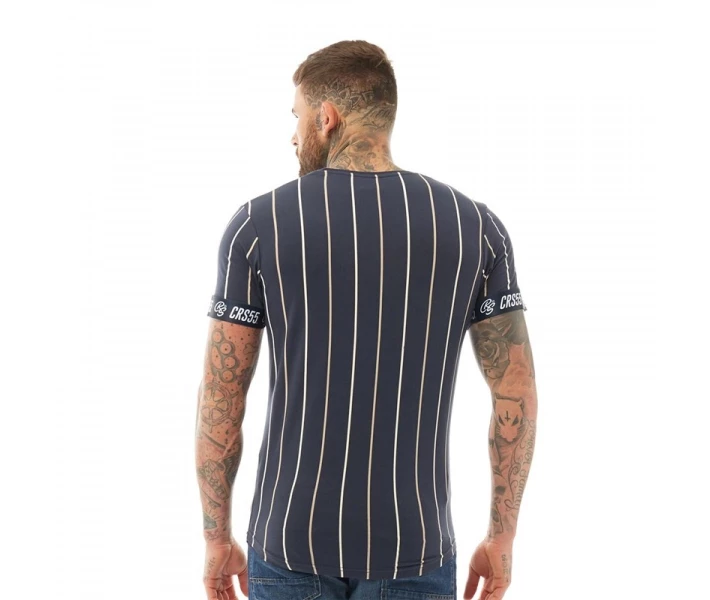 Фото - чоловічу футболку Футболка Crosshatch Stiptons CRS55 Stripe Navy Navy L