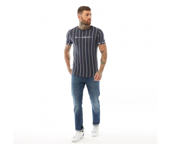 Фото - чоловічу футболку Футболка Crosshatch Stiptons CRS55 Stripe Navy Navy L