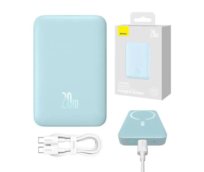 Фото - універсальну мобільну батарею Павербанк BASEUS Magnetic Fast Charge 10000mAh 20W з бездротовою зарядкою Qi 15W Blue (PPCX110103)
