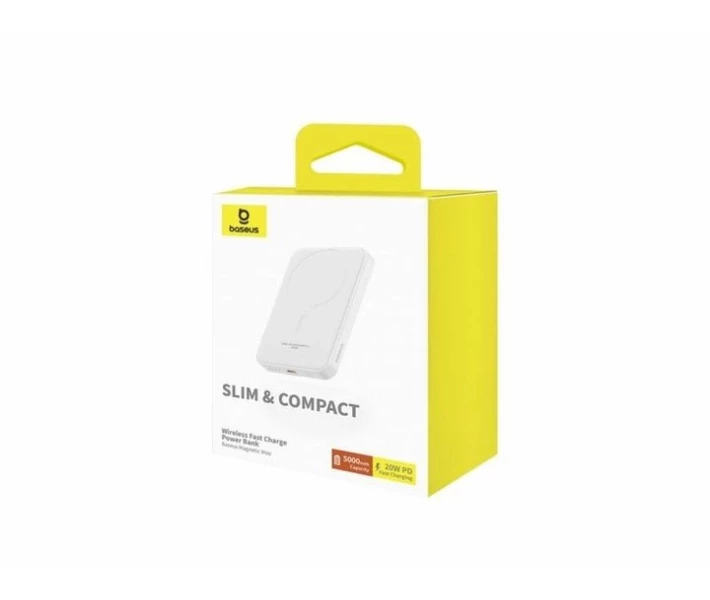 Фото - універсальну мобільну батарею Павербанк BASEUS Magnetic Mini 5000mAh 20W з бездротовою зарядкою Qi 15W White (P1-00)