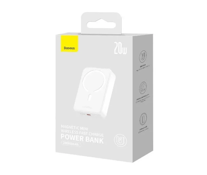 Фото - універсальну мобільну батарею Павербанк BASEUS Magnetic Mini 20000mAh 20W з бездротовою зарядкою Qi 15W White (PPCX150002)