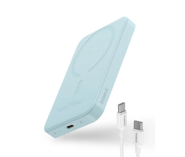 Фото - універсальну мобільну батарею Павербанк BASEUS Magnetic Mini 5000mAh 20W з бездротовою зарядкою Qi 15W Blue (P1-00)