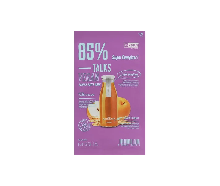 Фото - корейську маску для обличчя Маска для обличчя Missha Talks Vegan Squeeze Sheet Mask Super Energizer 27 г (881) (763470-01)