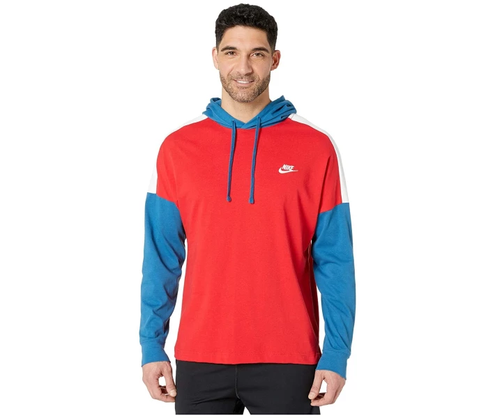 Фото - чоловічу толстовку Футболка Nike NSW Pullover Jersey Color Block University Red / Industrial Blue / White L