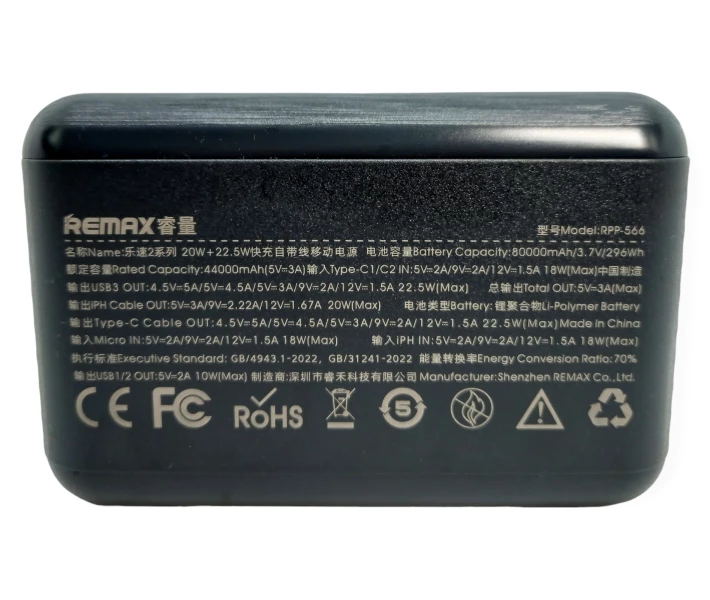 Power Bank 80000 mAh 22,5 W Remax RPP-566 реальна ємність швидке