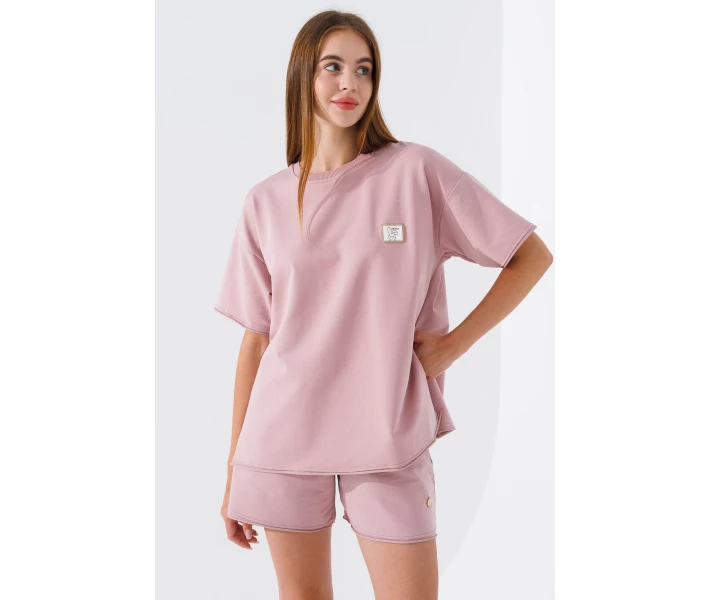 Фото - жіночий костюм Костюм футболка + шорти однотонний жіночий Poncik 24126 L Пудровий (259)
