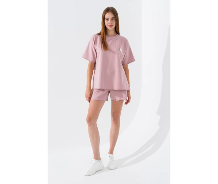 Фото - жіночий костюм Костюм футболка + шорти однотонний жіночий Poncik 24126 L Пудровий (259)