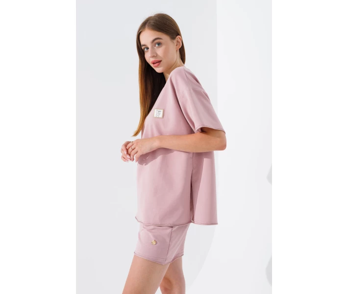 Фото - жіночий костюм Костюм футболка + шорти однотонний жіночий Poncik 24126 L Пудровий (259)