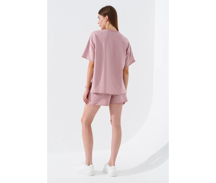 Фото - жіночий костюм Костюм футболка + шорти однотонний жіночий Poncik 24126 L Пудровий (259)