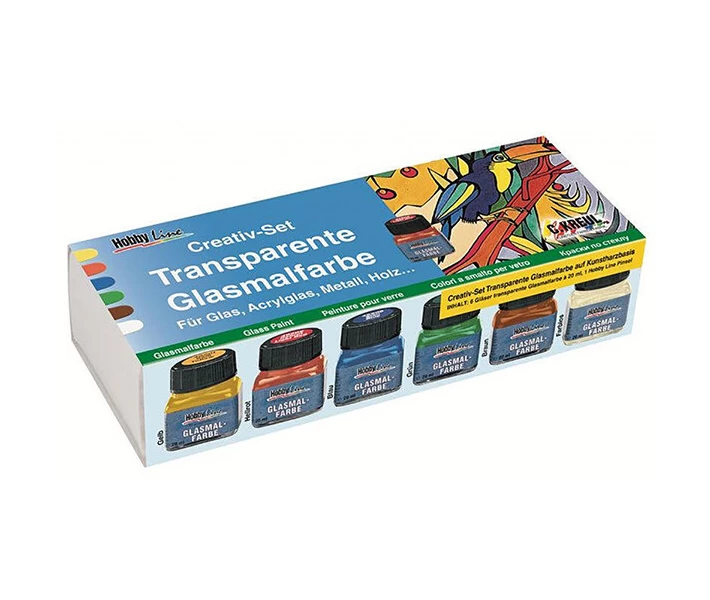 Фото - емалеву фарбу Набір фарб на основі розчинника C.Kreul Hobby Line по склу 6 кольорів по 20 мл + кисть (KR-45600)