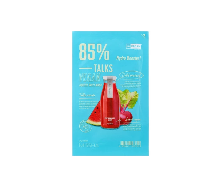 Фото - корейську маску для обличчя Маска для обличчя Missha Talks Vegan Squeeze Sheet Mask Hydro Booster 27 г (8809643533720)