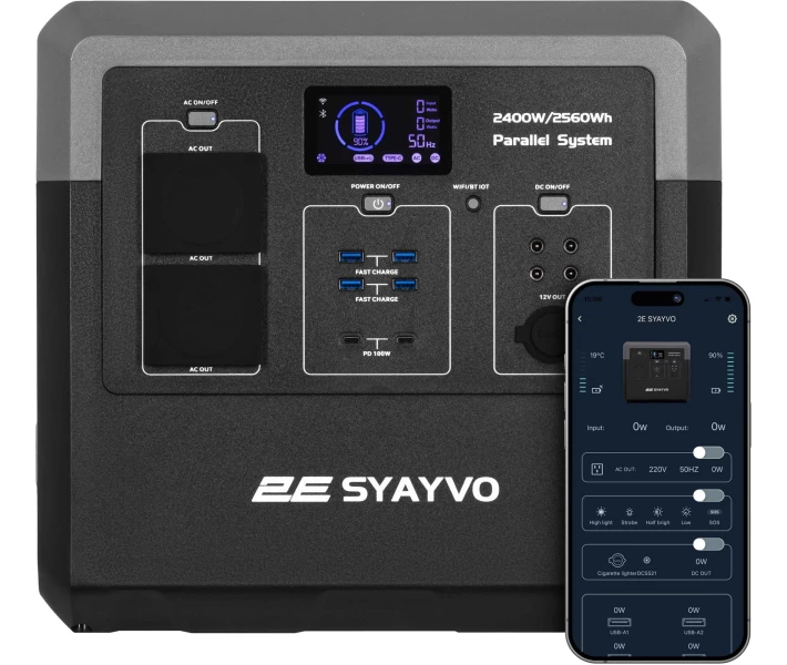 Фото - зарядну станцію Зарядна станція 2Е Syayvo 2400 Вт, 2560 Вт/год, WiFi/BT, паралельне підключення, швидка зарядка (2E-PPS24256)