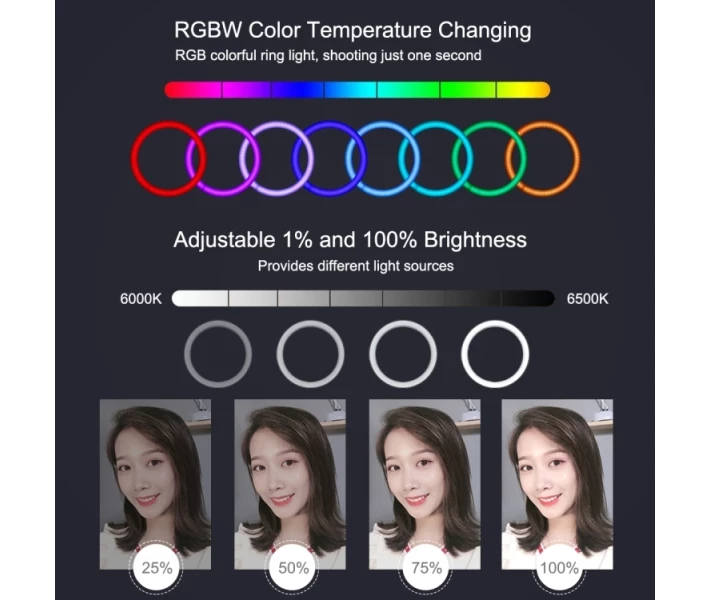 Фото - Кільцеве світло Кільцеве світло зі стійкою Puluz PKT3055B RGBW 26см (20W)