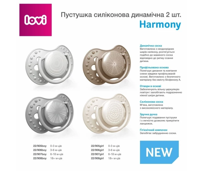 Фото - пустушку Пустушка силіконова динамічна LOVI 6-18 міс. 2 шт. Harmony Girl (22/907girl)