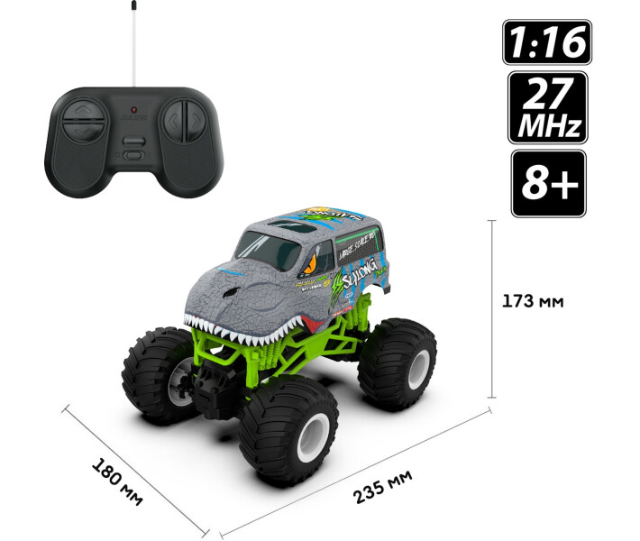 Фото - радіокеровану іграшку Автомобіль на радіокеруванні Sulong Toys BIGFOOT – DINOSAUR (1:16, 27 МГц (MHz)) (SL-360RHGR)