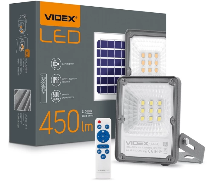Фото - прожектор Прожектор акумуляторний VIDEX 10W 5000K 3.2 V датчик руху (VL-FSO-205-S)