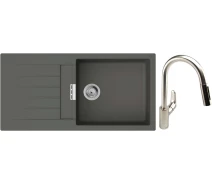 Придбати - кухонну мийку  Кухонна мийка Hansgrohe S520-F480 гранітна + змішувач Focus M41, сірий камінь-сталь (43358800)