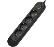 Придбати - мережевий фільтр  Мережевий фільтр Voltronic F04U, 4 розетки EU + 3 USB, 1.5 м, перетин 3х0,75мм, 2500W, Black, Box F04U-Black (15493)
