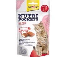 Придбати - ласощі для кота  Вітамінні ласощі GimCat Nutri Pockets для котів для виведення шерсті з яловичиною та солодом 60 г(4002064419213)