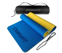 Придбати - килимок для фітнесу та йоги  Килимок для йоги та фітнесу EasyFit TPE+TC 6 мм двошаровий + Чохол синій-жовтий (EF-1924s-BEY)