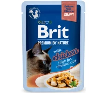 Придбати - зоотовар для кота  Корм вологий Brit Premium Delicate Fillets in Gravy Chicken for Sterilised д/стерилізованих котів філе в соусі курка 85 г(8595602570614)