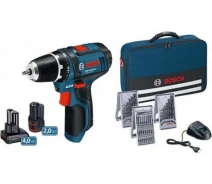 Придбати -  Акумуляторний шуруповерт Bosch Professional GSR 12V - 15 + Набір біт 25 шт. + Набір свердел по металу 7 шт. + Набір свердел по дереву 7 шт. + Набір свердел 9 шт. + Сумка (0615990G6L)