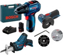 Придбати -  Акумуляторна безщіткового дриль-шуруповерт Bosch Professional GSR 12V-30 (06019G9000) + Сабельная пила Bosch GSA 10.8 V-Li (060164L902) + Кутова шліфмашина Bosch Professional GWS 12V-76 (06019F2000)