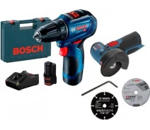 Придбати -  Акумуляторна безщіткового дриль-шуруповерт Bosch Professional GSR 12V-30 (06019G9000) + Кутова шліфмашина Bosch Professional GWS 12V-76 (06019F2000)