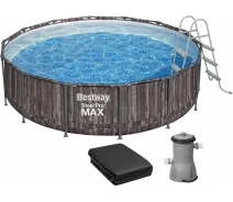Придбати - басейн  Басейн каркасний Bestway Wood Style 427х107 см (5614Z) з картриджним фільтром, тентом і сходами
