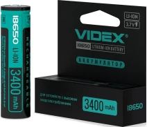 Придбати - батарейку та аккумулятор  Акумулятор Videx Li-ion 18650-P 3400mAh color box/1шт
