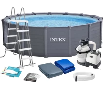 Придбати - басейн  Каркасний басейн Intex 26384 GRAPHITE GRAY (478х124см пес. фільтр, сходи, підкладка, тент)