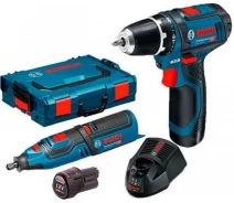 Придбати -  Набір Bosch шуруповерт GSR 12V-15 + бормашина GRO 12V-35 + з / у GAL 1230 CV + 2 x акб GBA 12V 2 Ah + L-boxx (06018681SB)