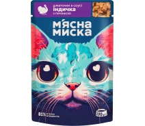 Придбати - корм для кота  Корм М'ясна Миска шматочки індичка/печінка 100г пауч(4820255192383)