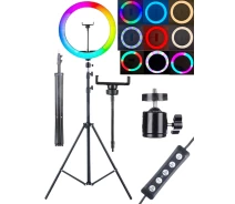 Придбати - кільцеве світло  Різнокольорова кільцева світлодіодна Led Лампа для селфі RGB 30 см + штатив 2м у подарунок