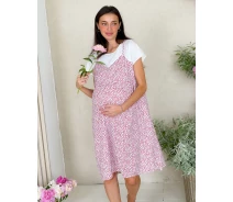 Придбати - сукню для вагітних  Жіноче плаття-сарафан для вагітних WOW MOM Біле з червоними ягодами M (1_1012)