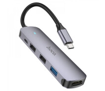 Придбати - кардрідер  USB Hub адаптер Hoco HB27 Type-C HDTV/USB3.0/USB2.0, Metallic gray
