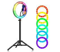 Придбати - кільцеве світло  Кільцева LED лампа 30 см RGBW 8 кольорів зі штативом 210 см кільцеве світло підсвічування для фотографів блогерів тиктокерів візажистів