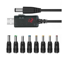 Придбати - кабель та перехідник  Підвищуючий кабель для роутера USB DC 5V - 9V / 12V з перемикачем та набором перехідників кабель перехідник для роутера 9 вольт та 12 вольт від повербанк