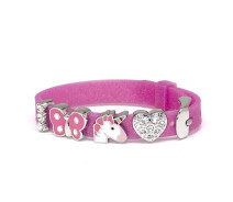 Придбати - дитячий браслет біжутерію  Браслет Biojoux BJB011 Kids Silicon Glitter Fuchsia 4 Rhodium Charms 15 см Рожевий
