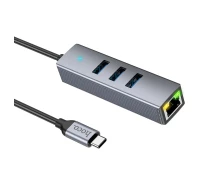 Придбати - кардрідер  Hub адаптер Easy link Type-C Gigabit network adapter HB34 (Type-C to USB3.0*3+RJ45) grey