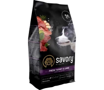Придбати - корм для собаки  Сухий корм для собак середніх порід Savory зі свіжим м'ясом індички та ягняти 1 кг (30259)