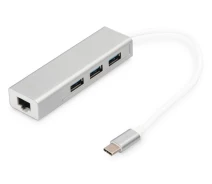 Придбати - кардрідер  Digitus Концентратор USB-C - USB 3.0 3 Port Hub + Gigabit Ethernet (DA-70255-e)