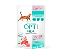 Придбати - корм для кота  Вологий корм для кішок з чутливим травленням Optimeal pouch 12 шт по 85 г (індичка та ягня)