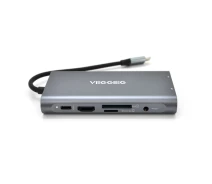 Придбати - кардрідер  Хаб-конвертор VEGGIEG TC10-U Type-C (тато) на Type-C (мама) + USB3.0 * 3 (мама) + HDMI (мама) + VGA (мама) + SD - TF + RJ45, 10 см, Si (19910-ytg)