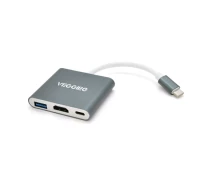 Придбати - кардрідер  Хаб-конвертор VEGGIEG TC03 Type-C (тато) на Type-C (мама) + USB3.0 (мама) + HDMI (мама), 10 см, Silver, Box (19907-ytg)