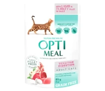Придбати - корм для кота  Корм Optimeal Grain Free Шматочки з ягням і індичкою в соусі для кішок з чутливим травленням